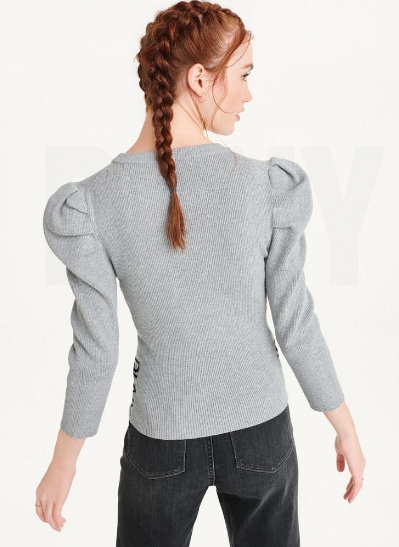 Grey DKNY Puff Sleeve Women's Sweaters | USA-D0242