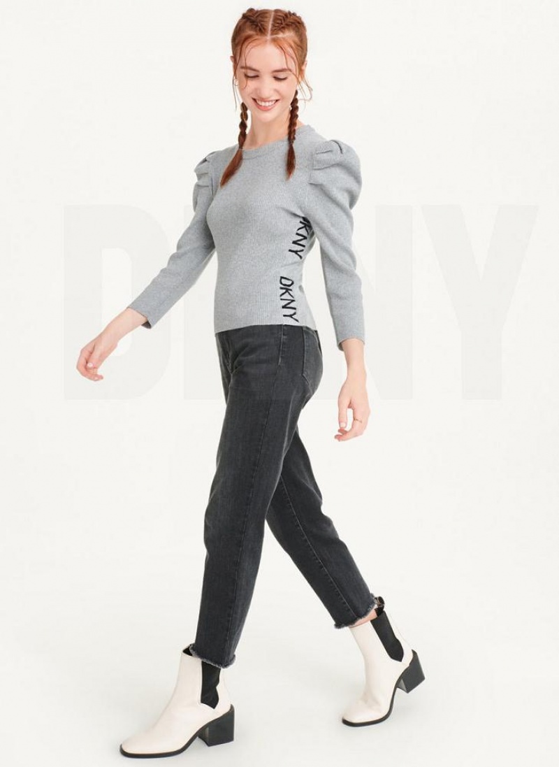 Grey DKNY Puff Sleeve Women's Sweaters | USA-D0242