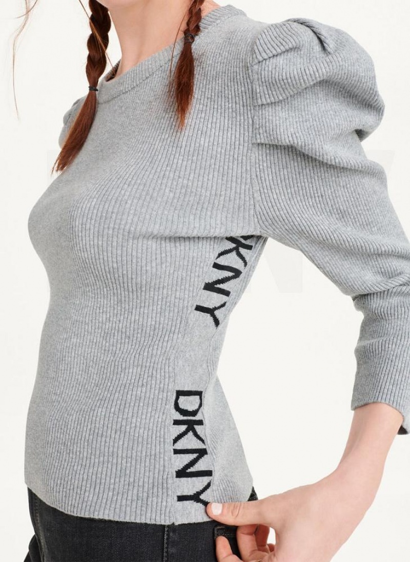 Grey DKNY Puff Sleeve Women's Sweaters | USA-D0242