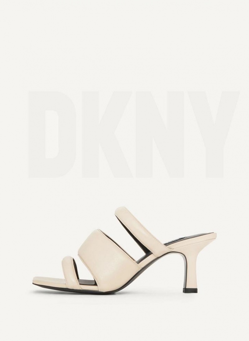 Grey DKNY Puffy Multi Strap Mule Shoes Heels | USA-D0541