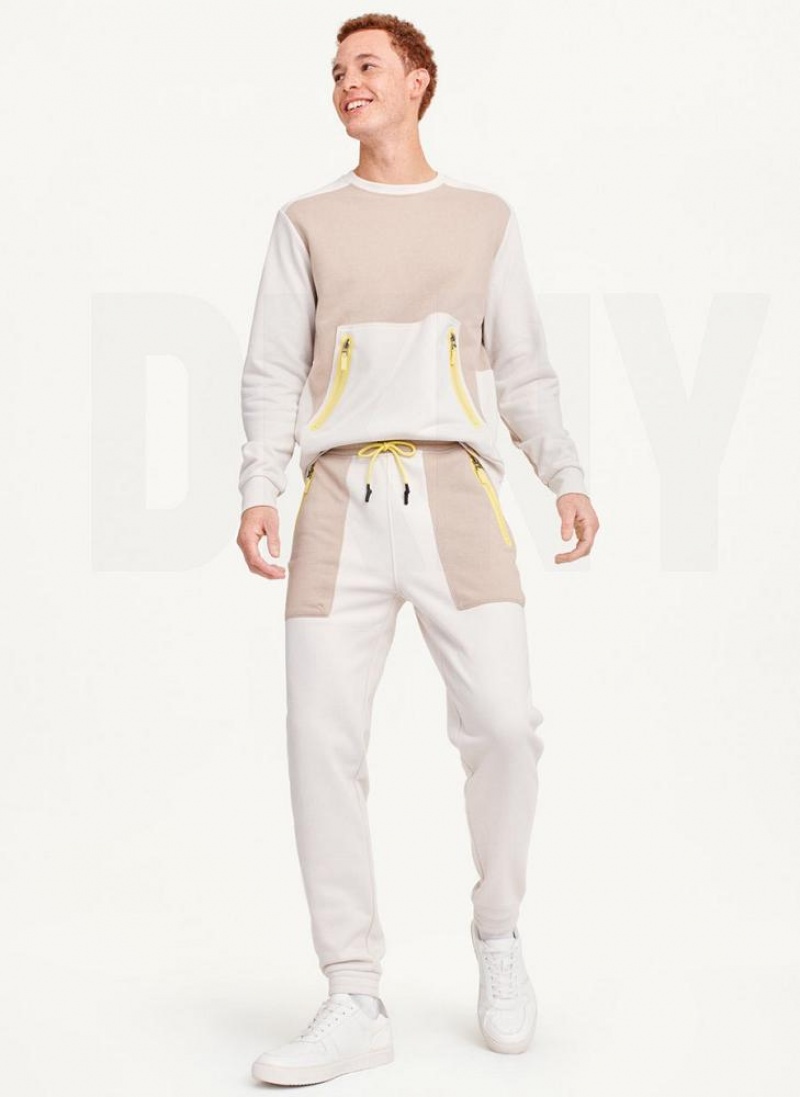 Grey DKNY Pull On Colorblock French Terry Men's Pants | USA-D0498