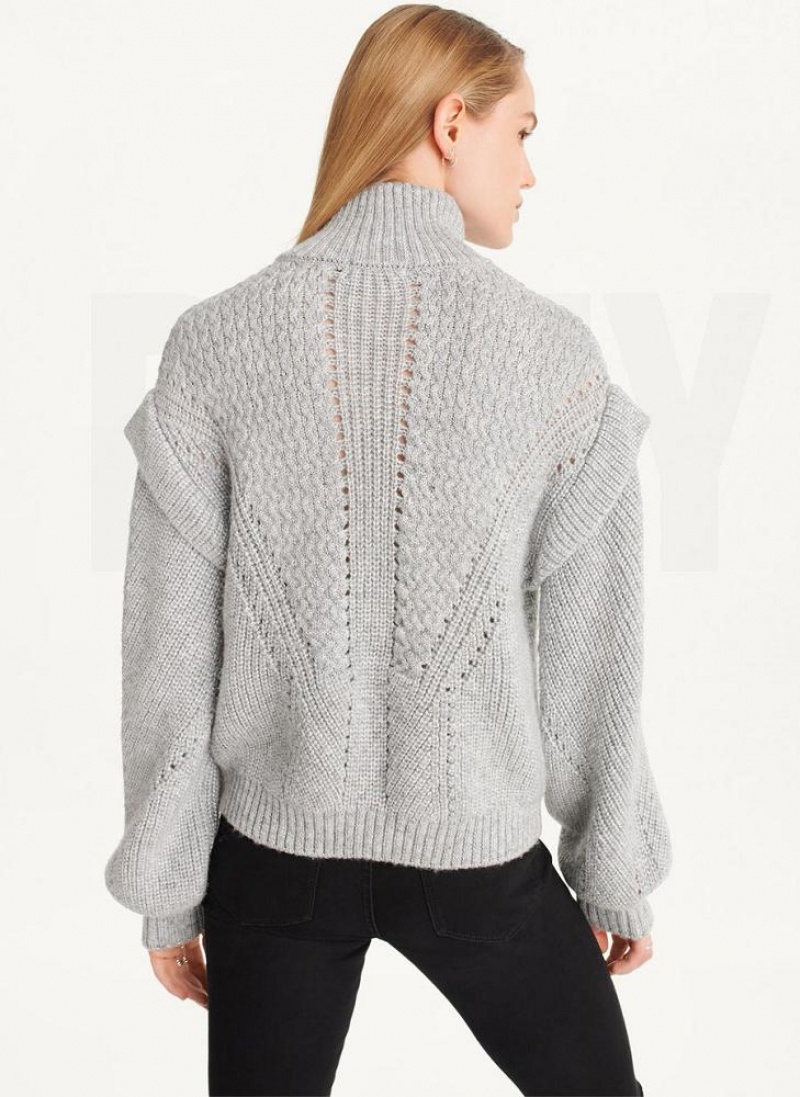 Grey DKNY Quarter Zip Cable Knit Women's Sweaters | USA-D0976
