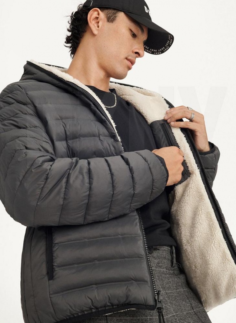 Grey DKNY Quilted Reversible Sherpa Men\'s Jackets | USA-D1868