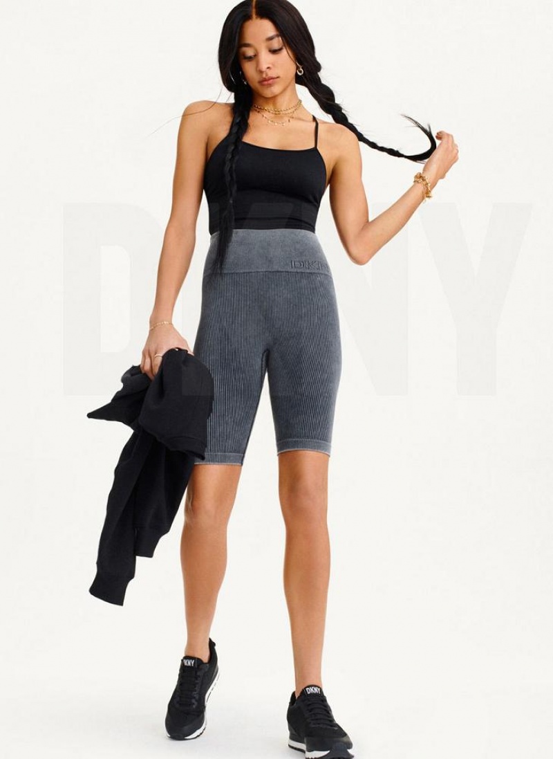 Grey DKNY Rib Knit Biker Women's Shorts | USA-D1105