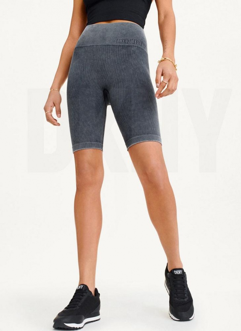 Grey DKNY Rib Knit Biker Women's Shorts | USA-D1105
