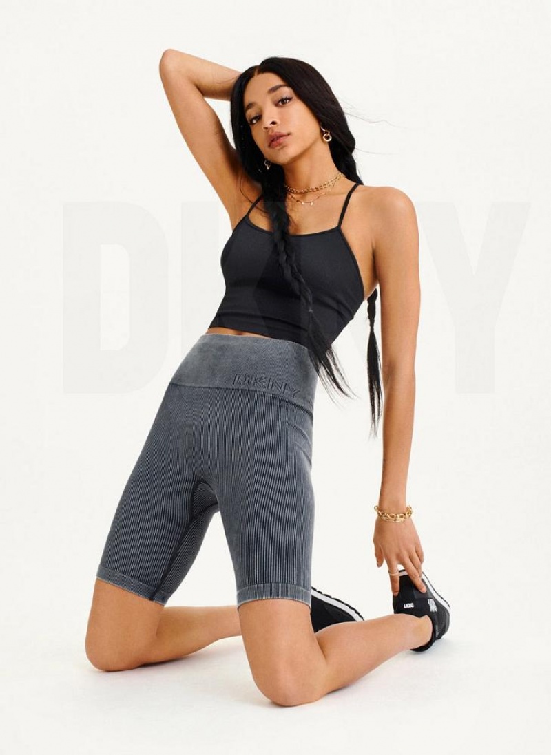 Grey DKNY Rib Knit Biker Women's Shorts | USA-D1105