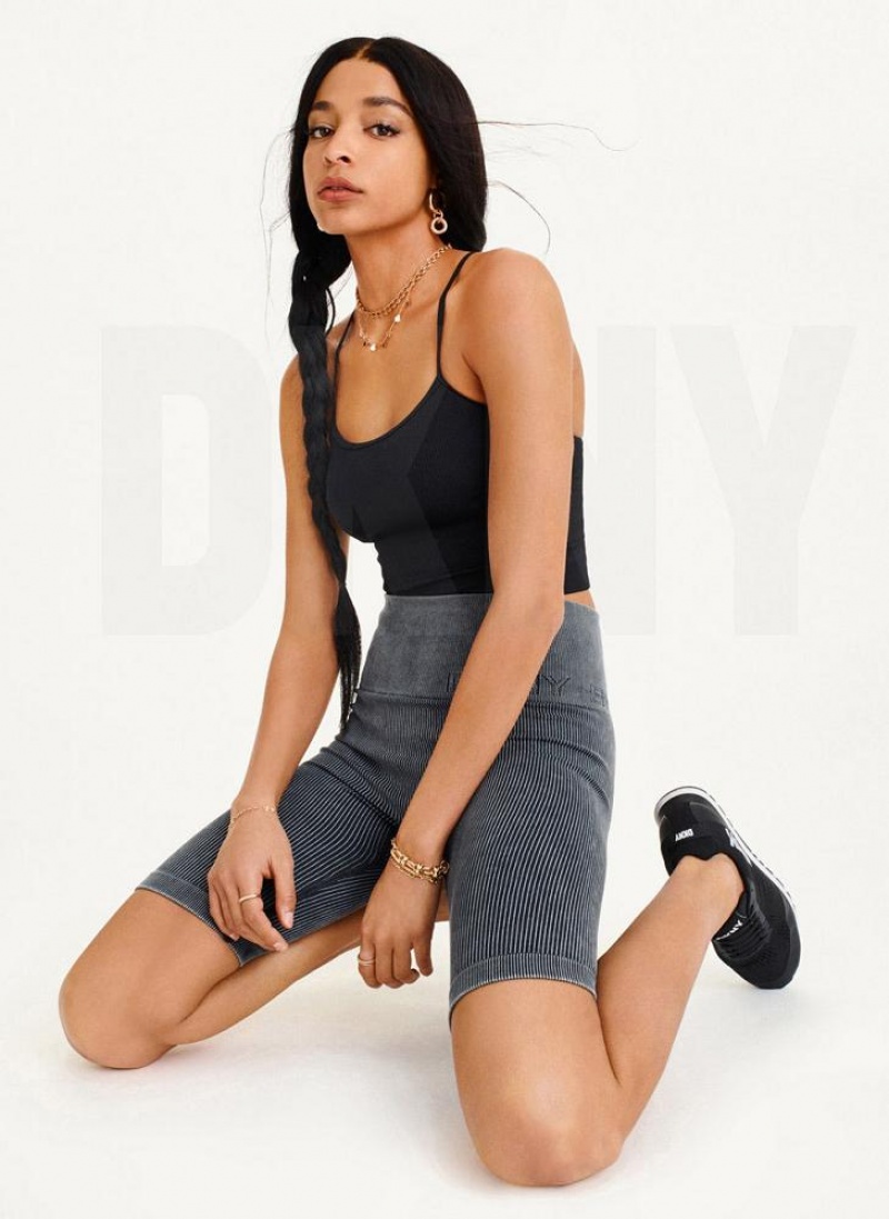 Grey DKNY Rib Knit Biker Women\'s Shorts | USA-D1105