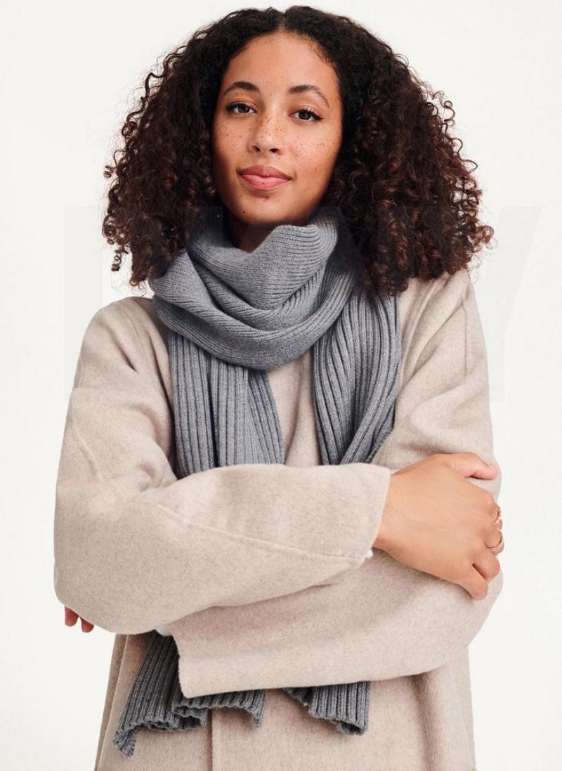 Grey DKNY Rib Knit Oblong Women's Scarf | USA-D0909