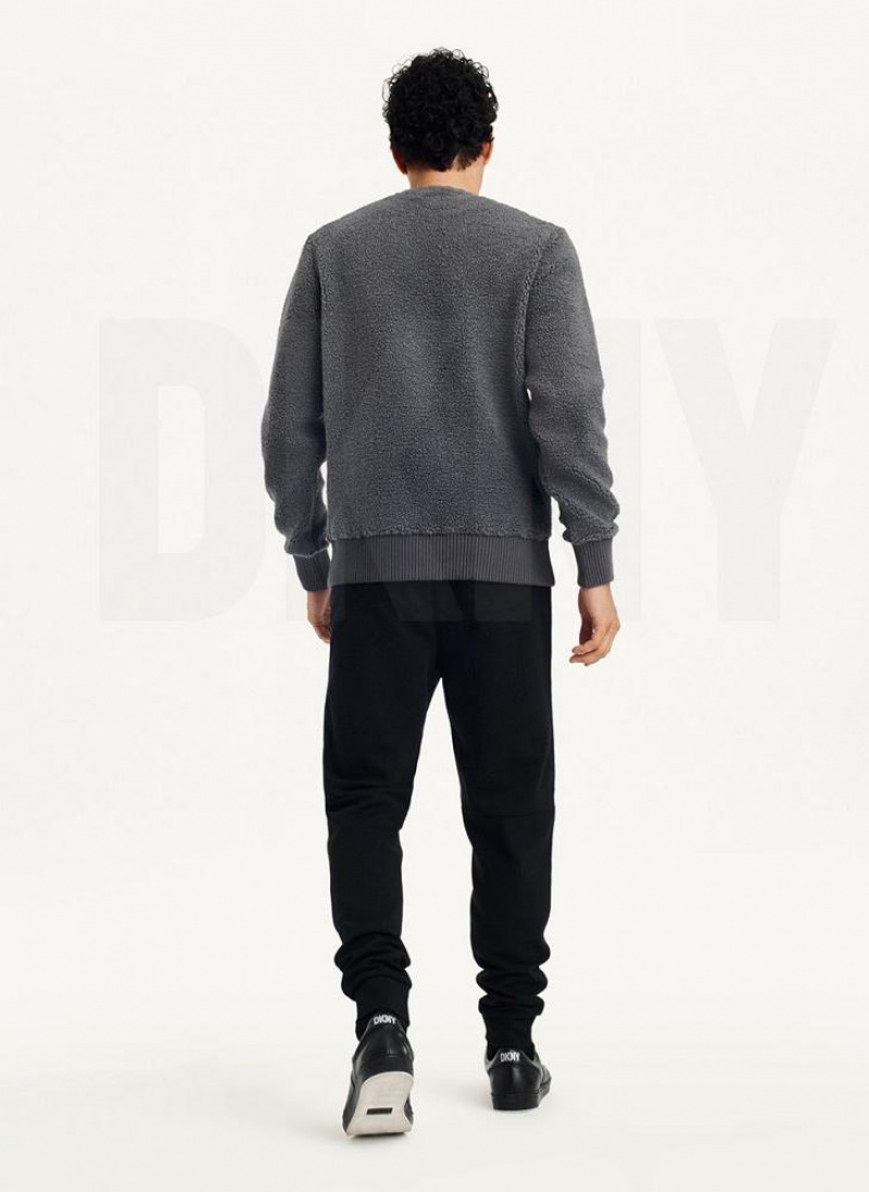 Grey DKNY Sherpa Long Sleeve Crew Men's Sweatshirts | USA-D1809