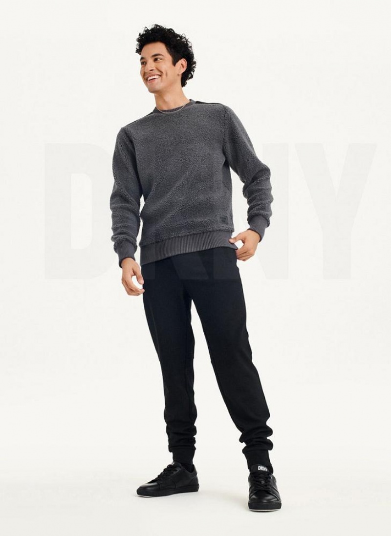 Grey DKNY Sherpa Long Sleeve Crew Men's Sweatshirts | USA-D1809