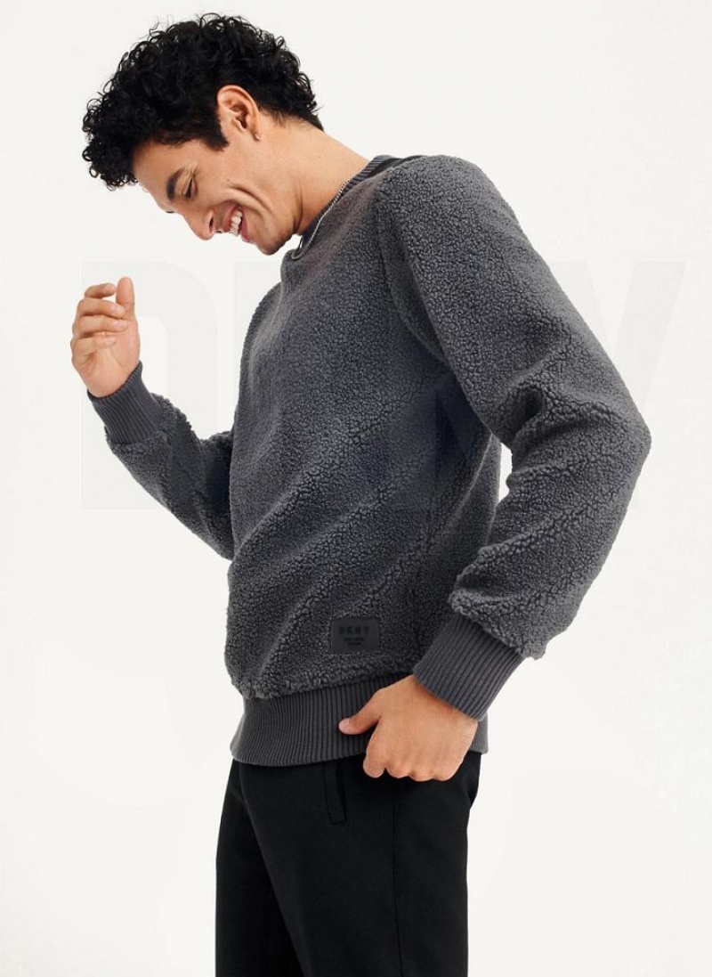 Grey DKNY Sherpa Long Sleeve Crew Men's Sweatshirts | USA-D1809