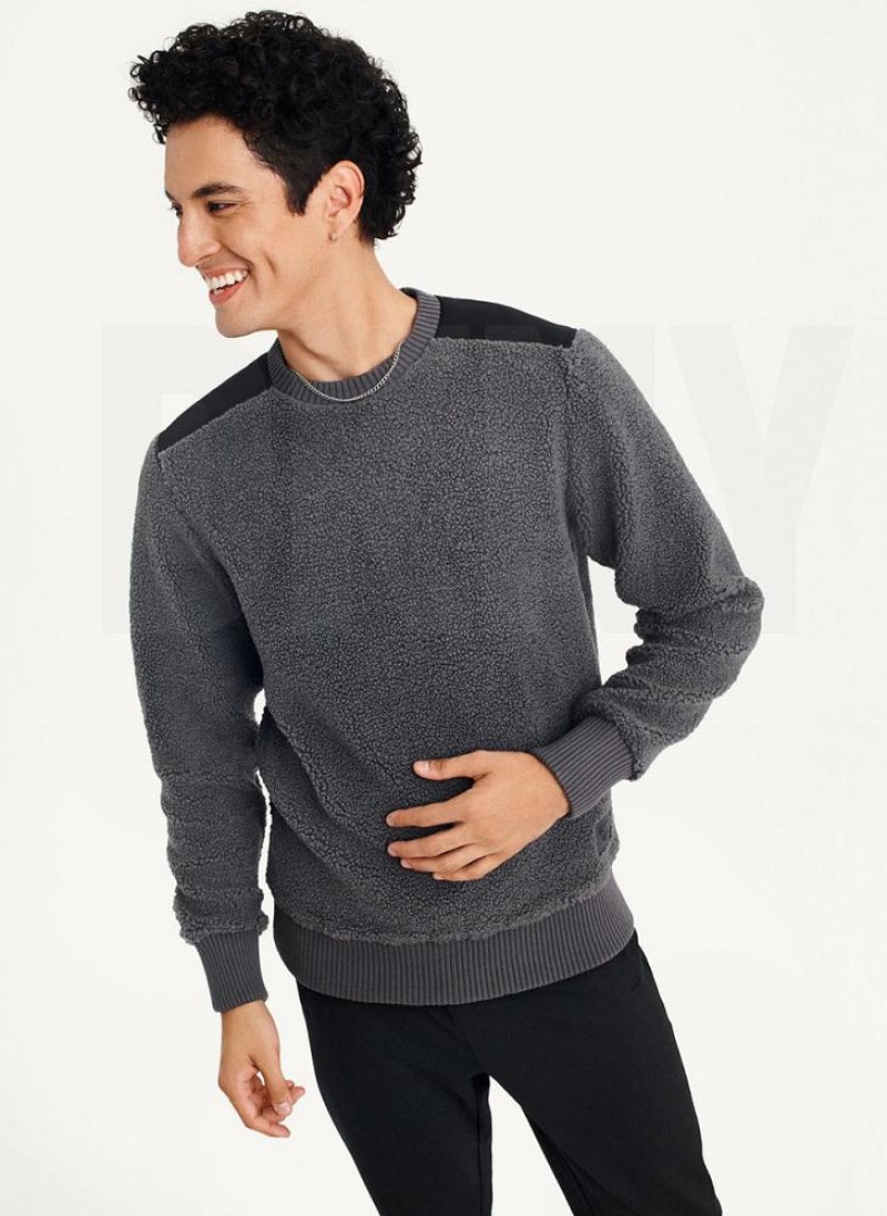 Grey DKNY Sherpa Long Sleeve Crew Men's Sweatshirts | USA-D1809
