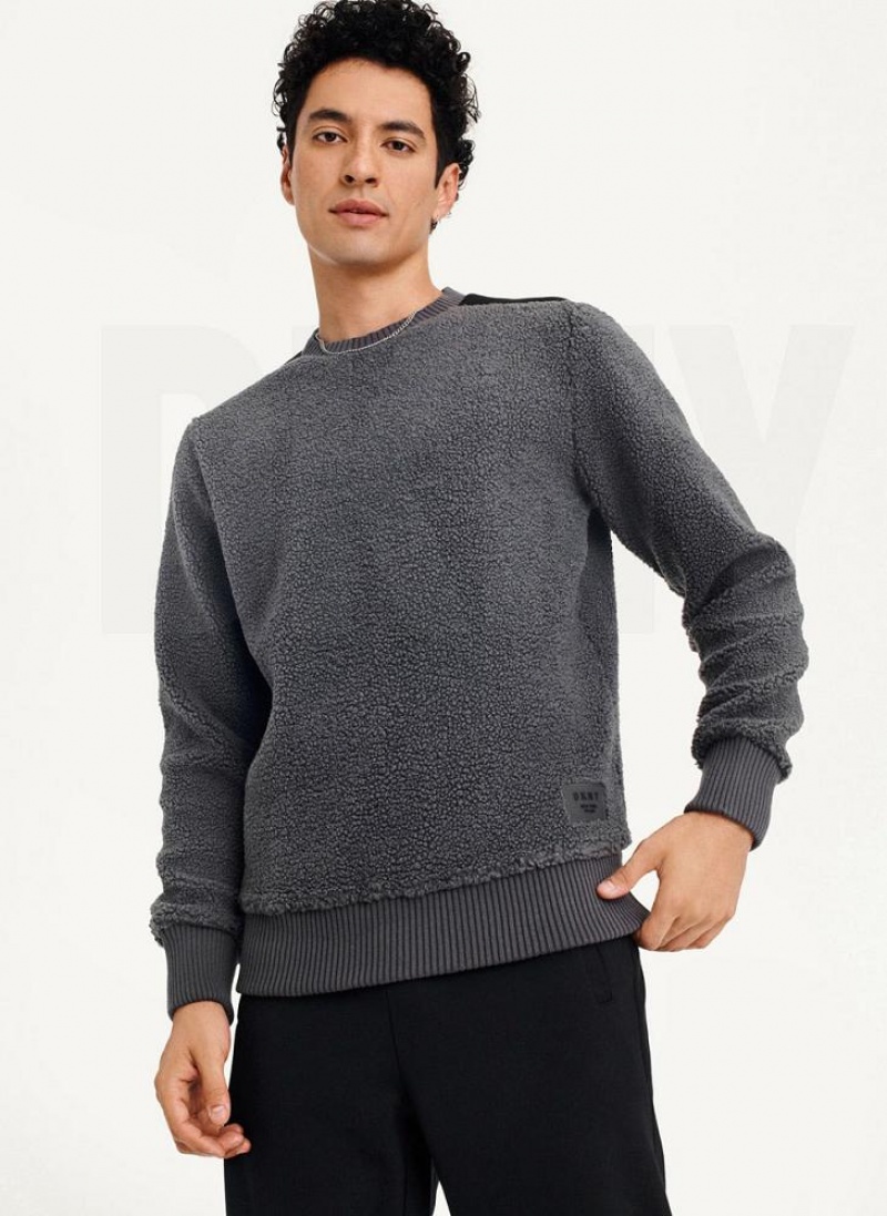 Grey DKNY Sherpa Long Sleeve Crew Men\'s Sweatshirts | USA-D1809