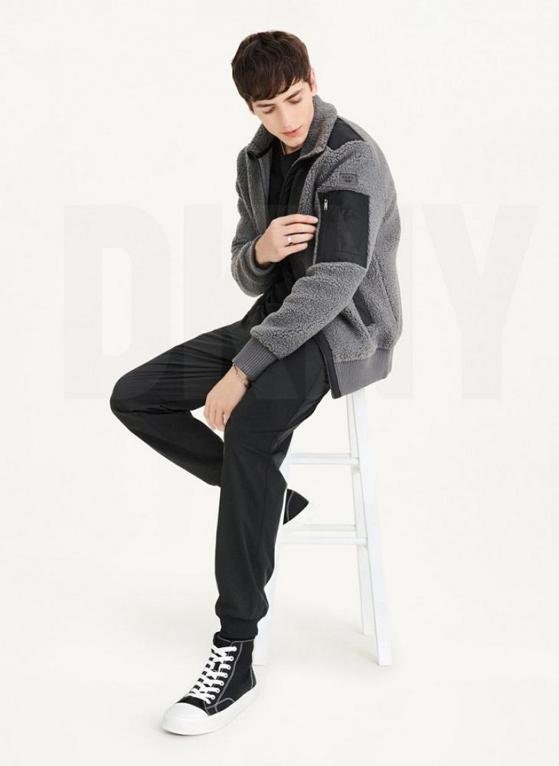 Grey DKNY Sherpa With Nylon Trim Men's Jackets | USA-D0512