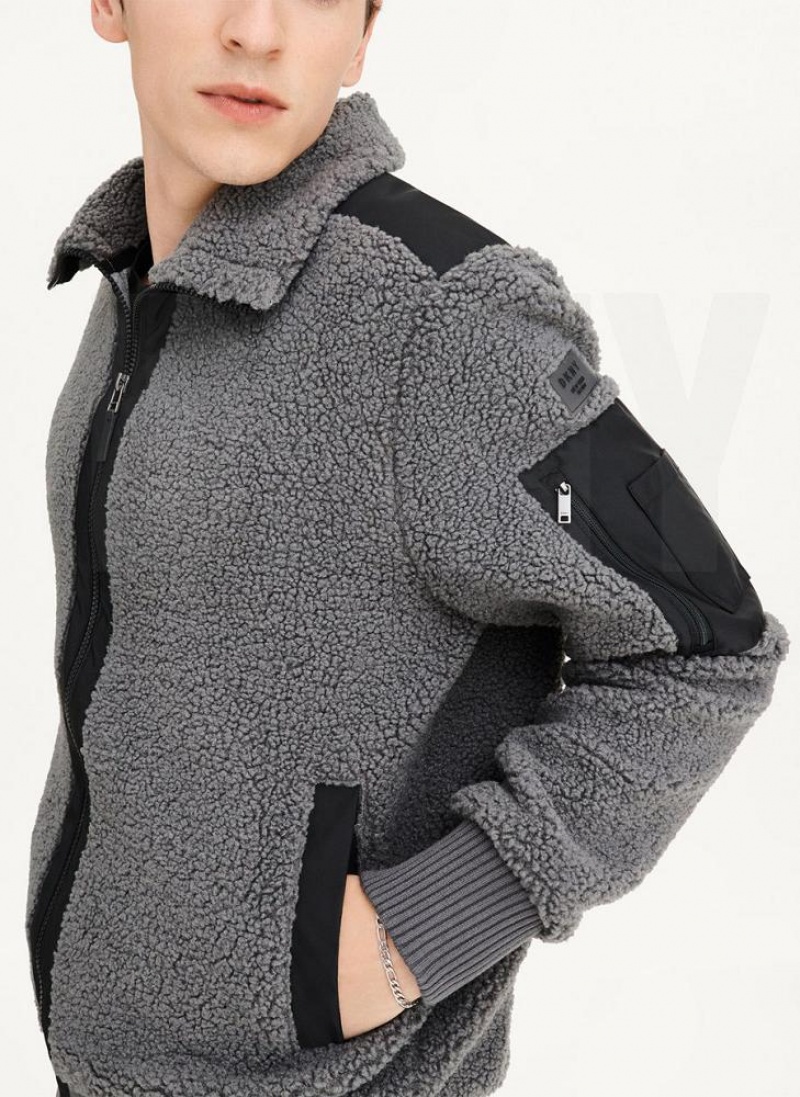 Grey DKNY Sherpa With Nylon Trim Men's Jackets | USA-D0512