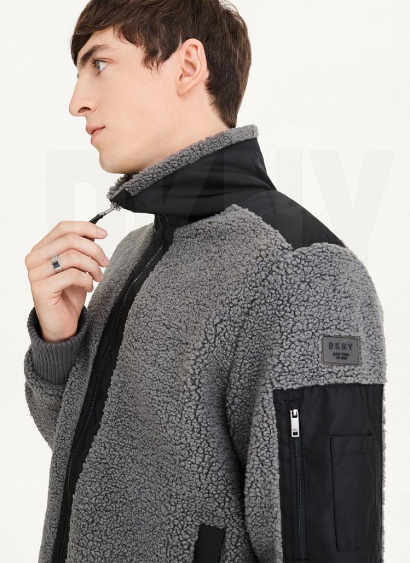 Grey DKNY Sherpa With Nylon Trim Men's Jackets | USA-D0512