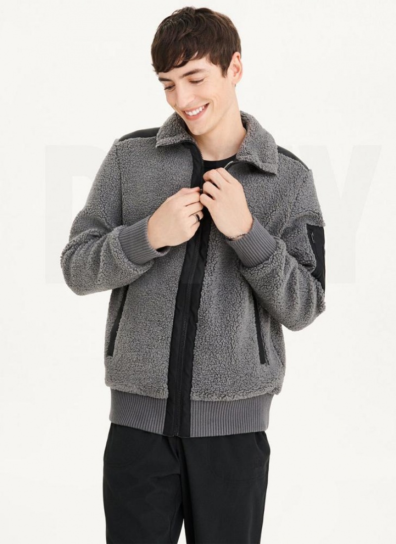 Grey DKNY Sherpa With Nylon Trim Men\'s Jackets | USA-D0512