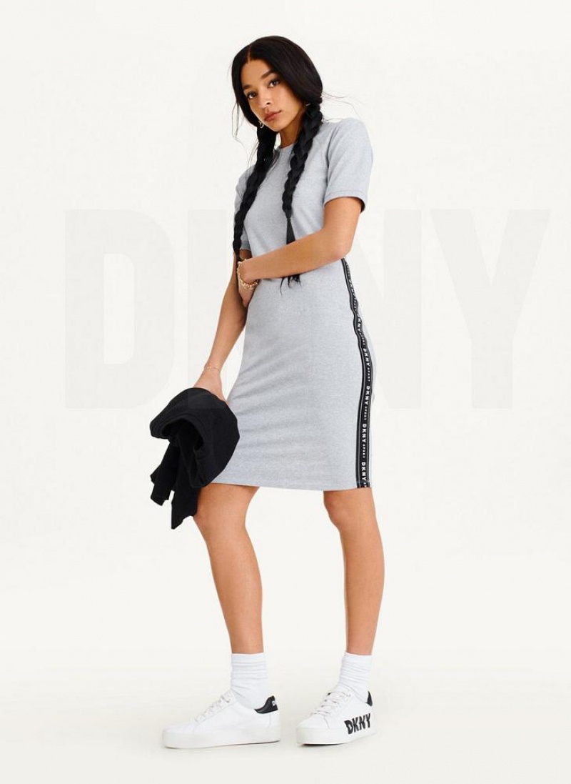 Grey DKNY Side Logo Taping Women's Dresses | USA-D1257