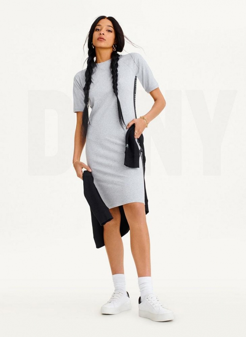 Grey DKNY Side Logo Taping Women's Dresses | USA-D1257