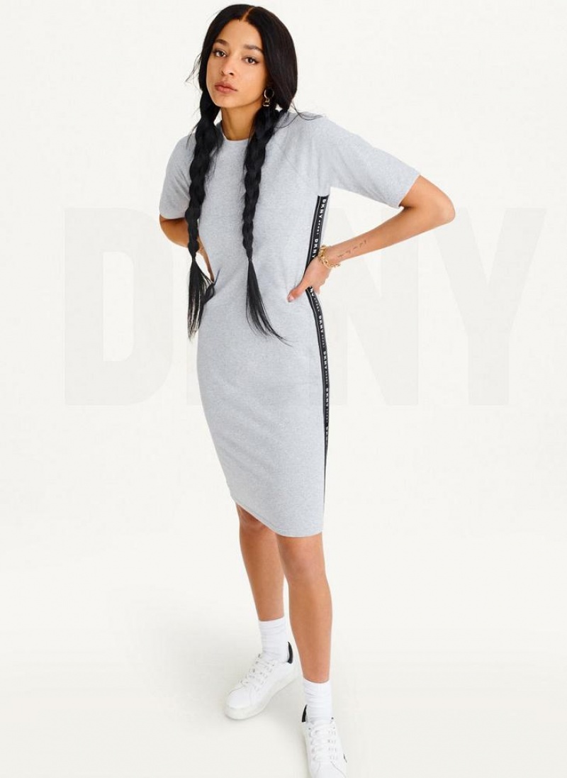 Grey DKNY Side Logo Taping Women's Dresses | USA-D1257