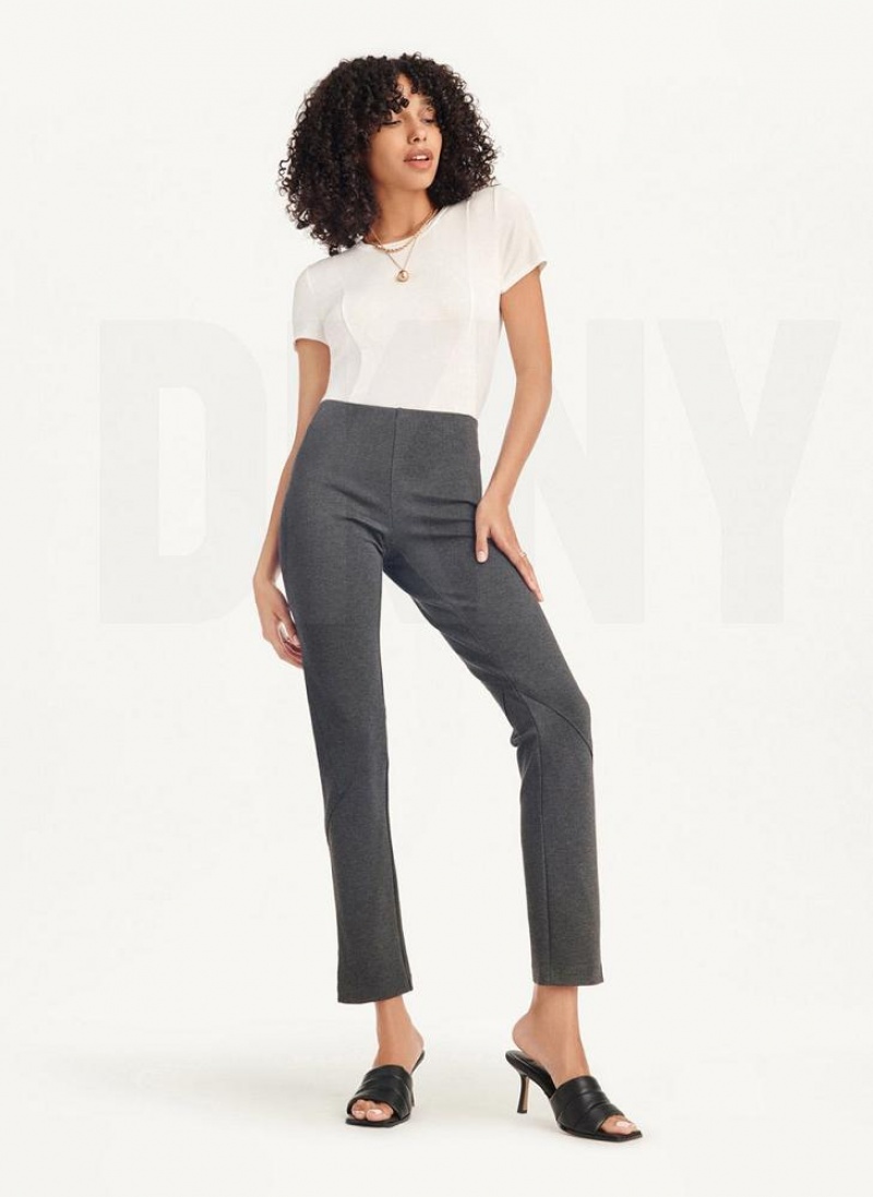 Grey DKNY Slim Seamed With Side Slit Women's Pants | USA-D0609
