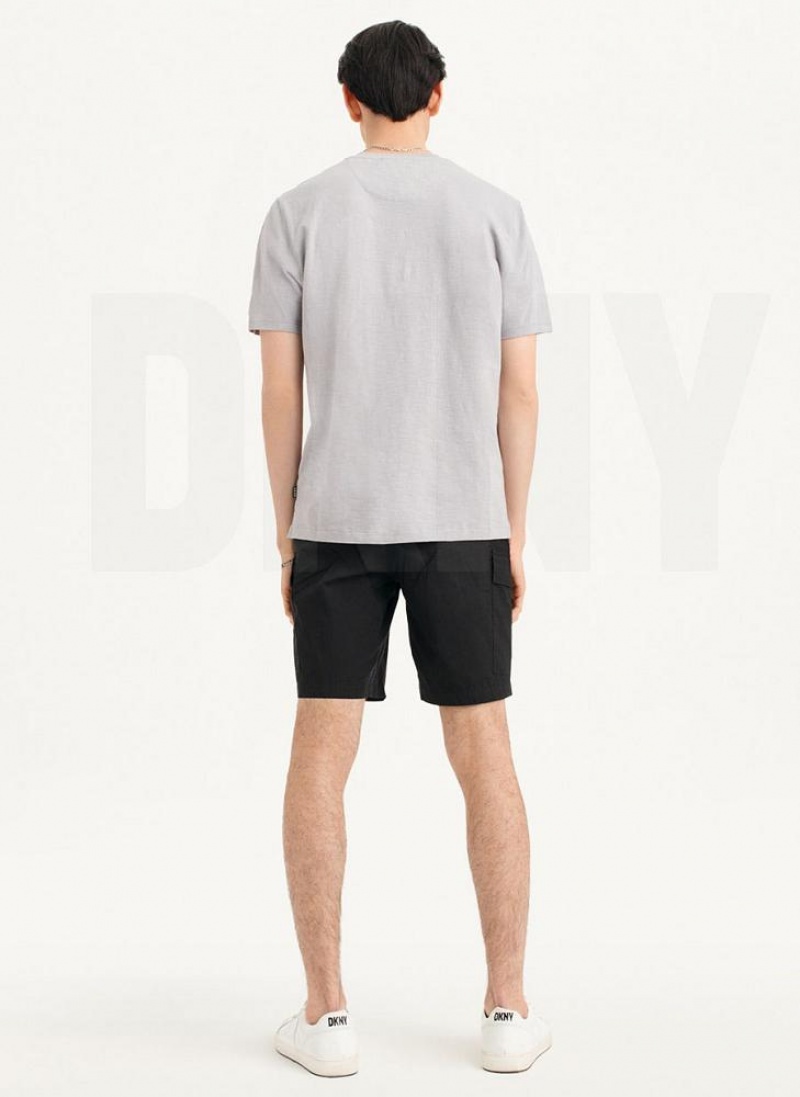 Grey DKNY Slub Jersey Henley Men's T Shirts | USA-D0390