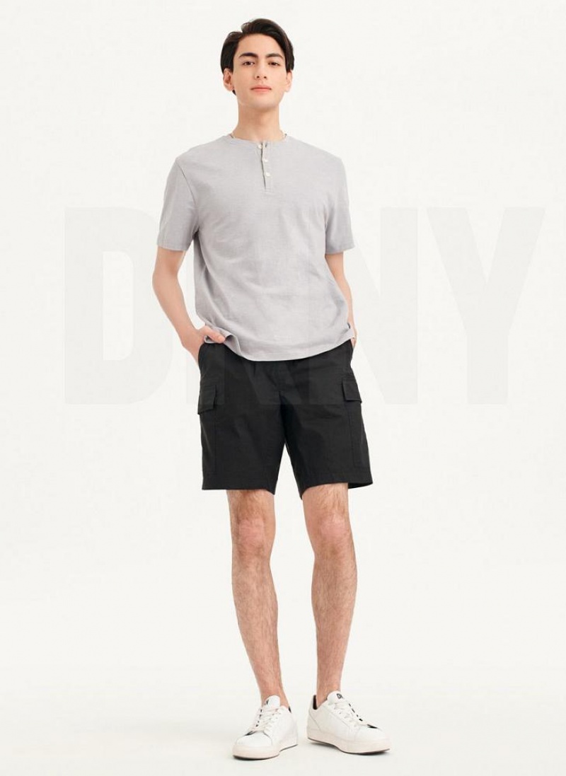 Grey DKNY Slub Jersey Henley Men's T Shirts | USA-D0390