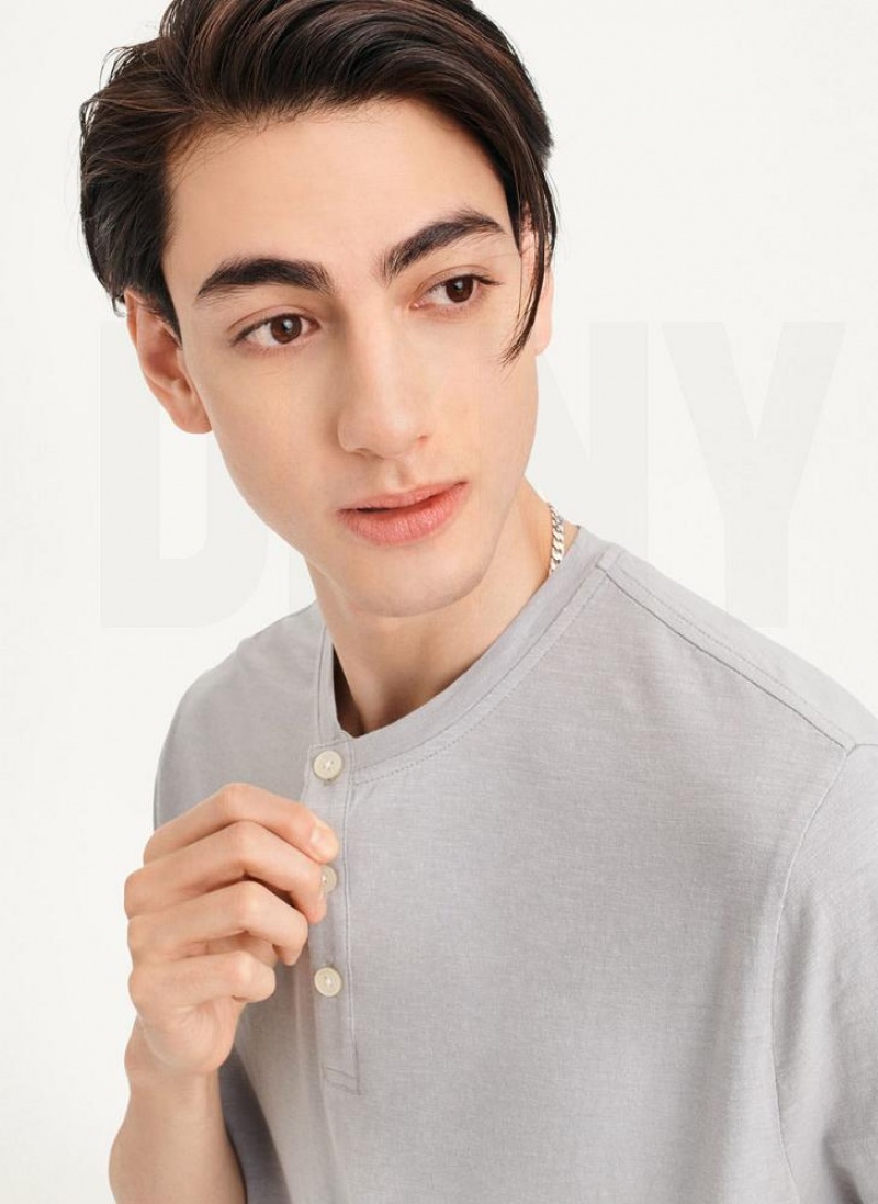 Grey DKNY Slub Jersey Henley Men's T Shirts | USA-D0390