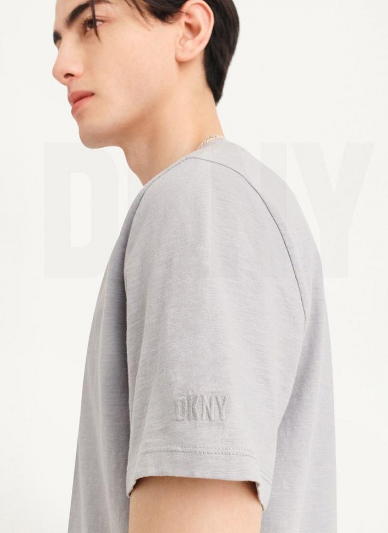 Grey DKNY Slub Jersey Henley Men's T Shirts | USA-D0390