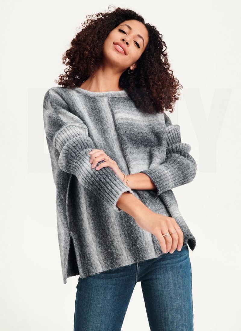 Grey DKNY Striped Oversized Fitted Sleeve Women's Sweaters | USA-D1229