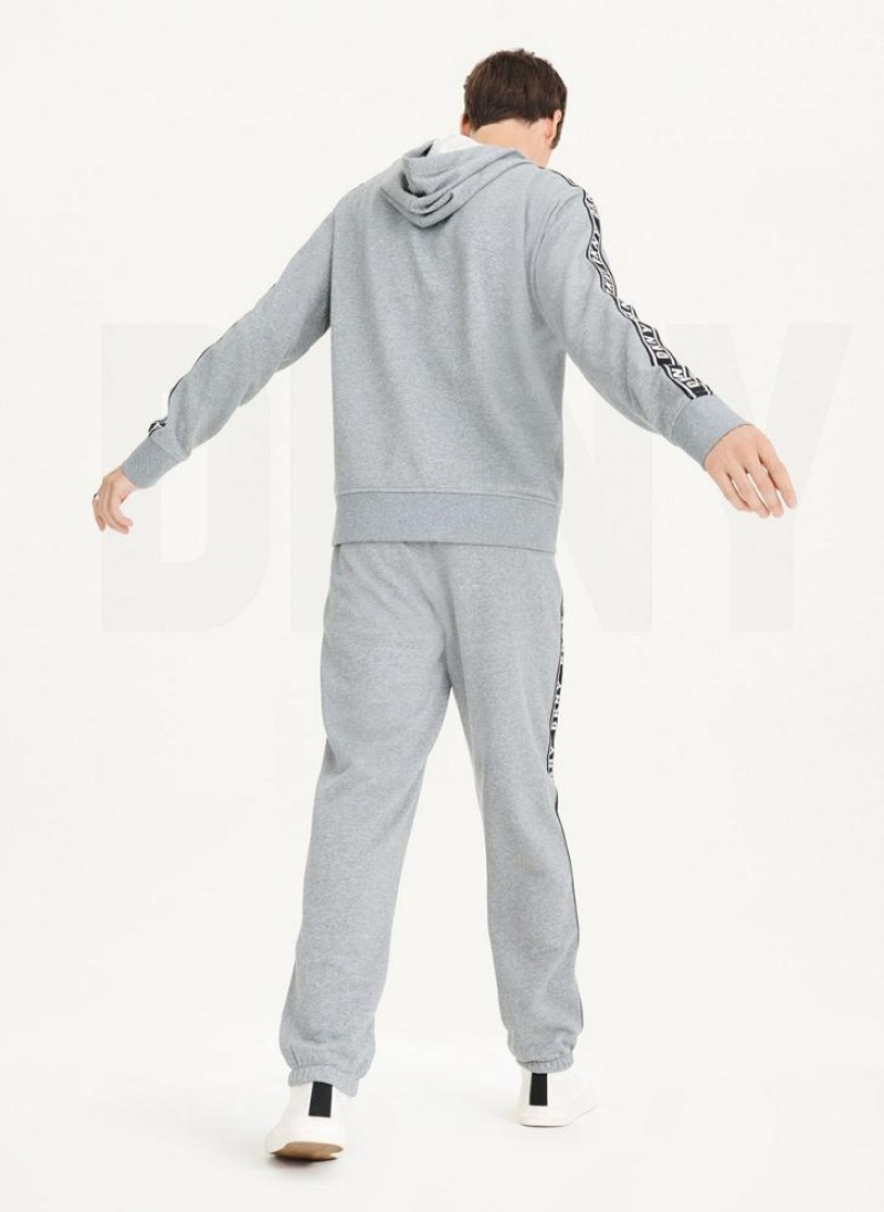 Grey DKNY Taped Logo Men's Hoodies | USA-D0312