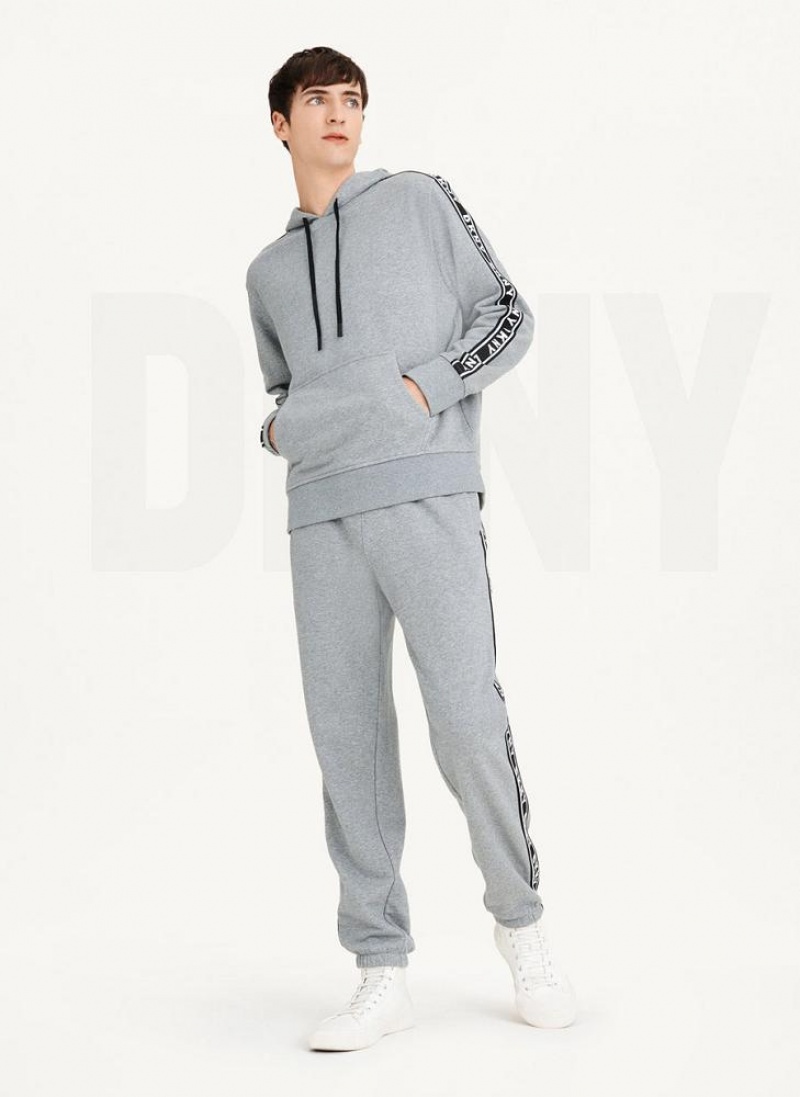 Grey DKNY Taped Logo Men's Hoodies | USA-D0312