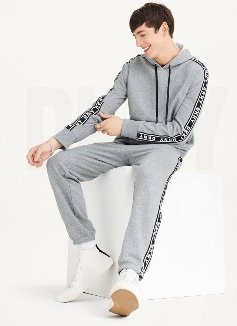 Grey DKNY Taped Logo Men's Hoodies | USA-D0312