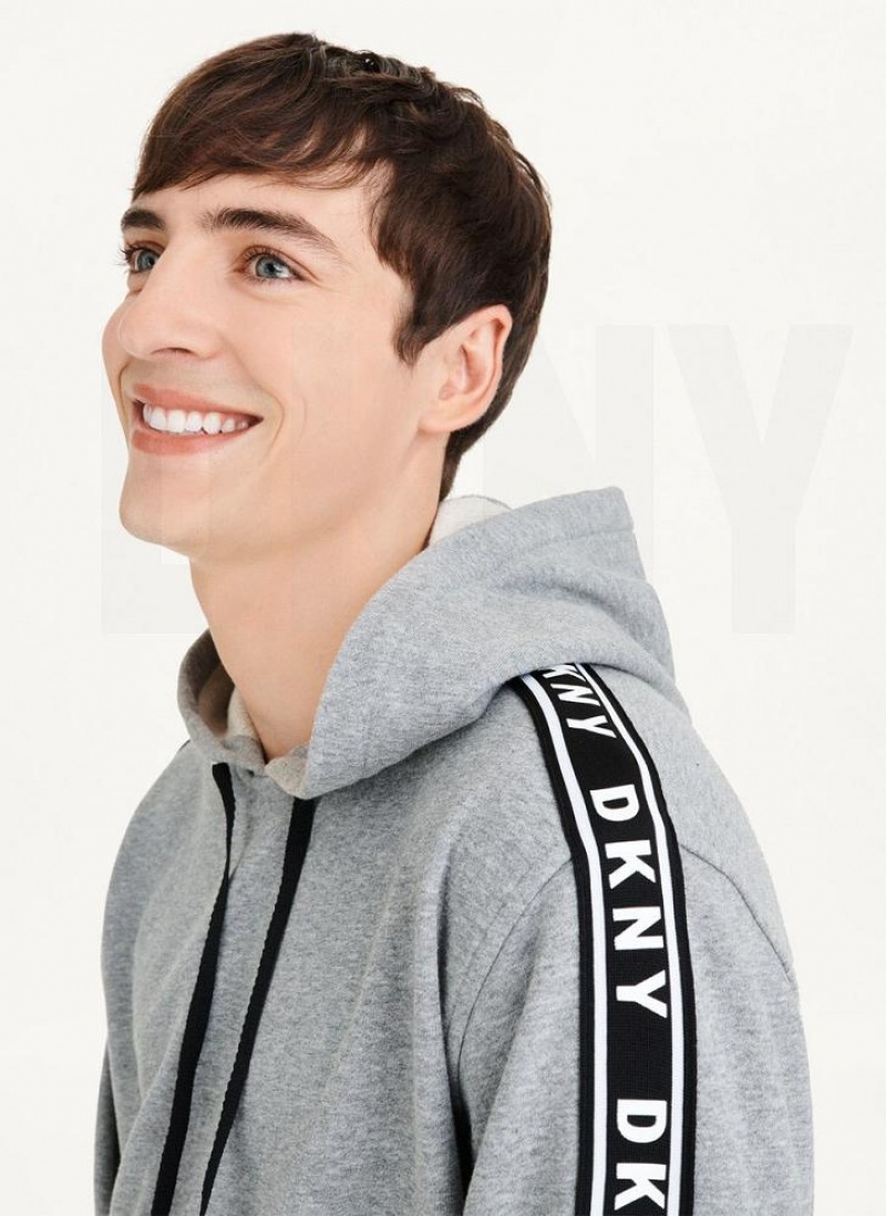 Grey DKNY Taped Logo Men's Hoodies | USA-D0312