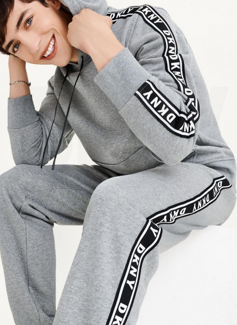 Grey DKNY Taped Logo Men's Hoodies | USA-D0312