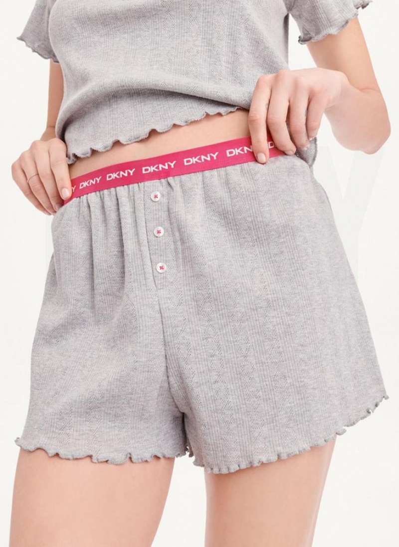 Grey DKNY Top And Boxer Short Sleep Set Women's Pajamas | USA-D0693