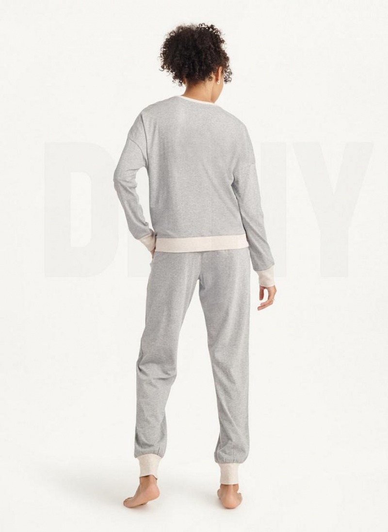 Grey DKNY Top And Jogger Sleep Set Women's Pajamas | USA-D1098