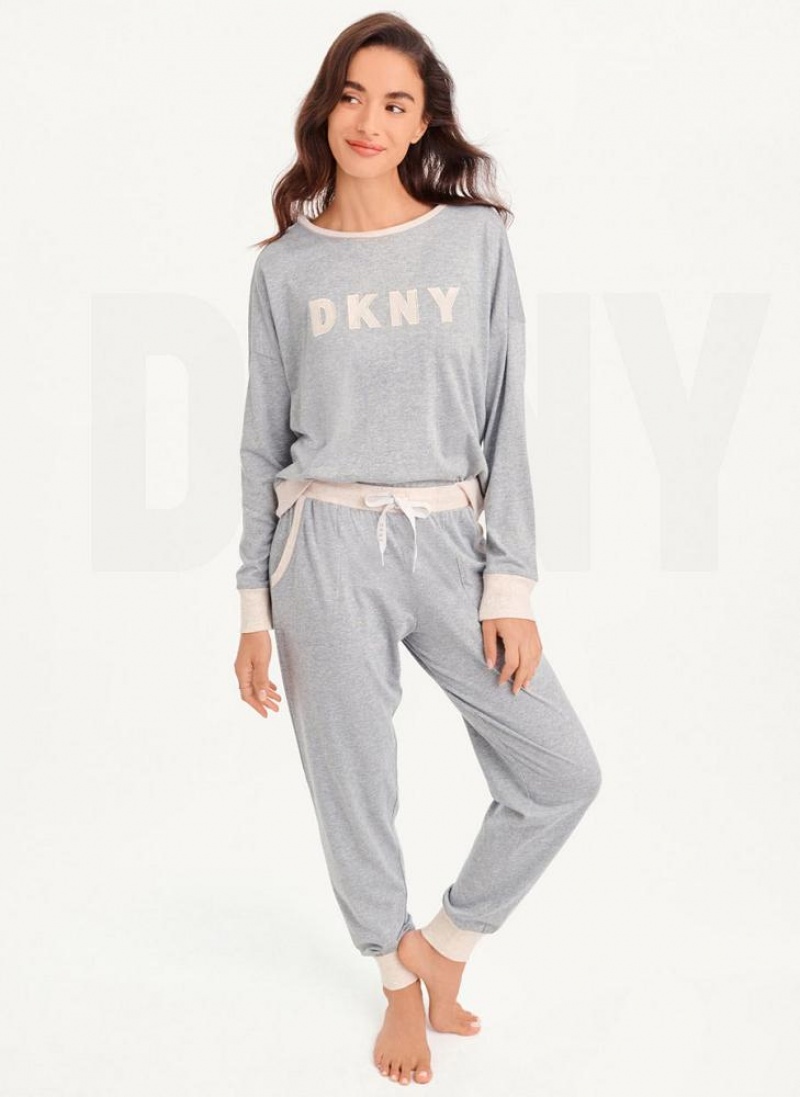 Grey DKNY Top And Jogger Sleep Set Women's Pajamas | USA-D1098