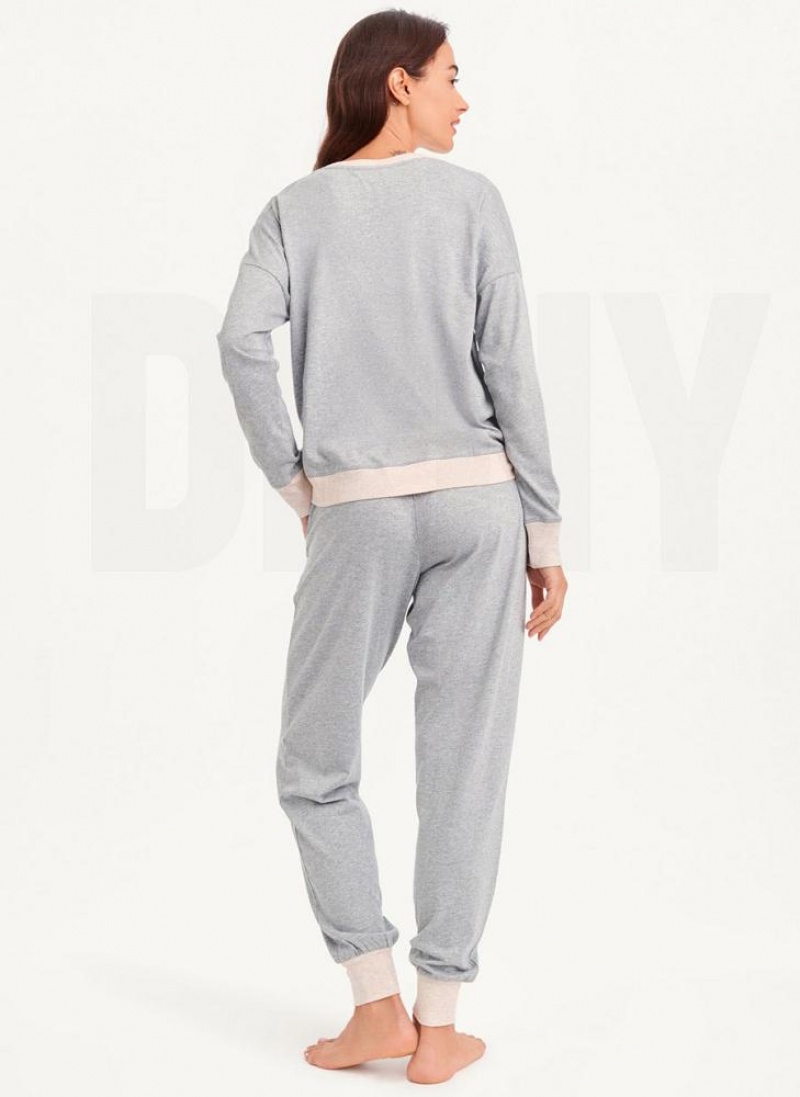 Grey DKNY Top And Jogger Sleep Set Women's Pajamas | USA-D1098