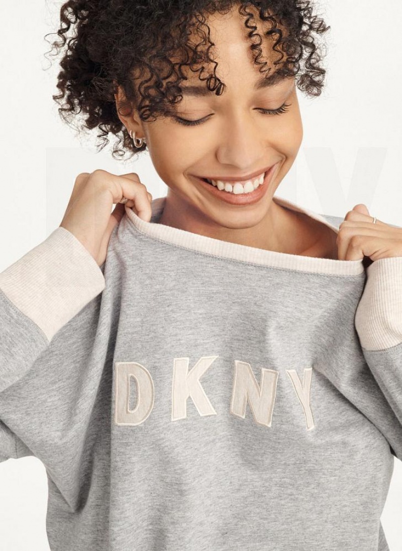 Grey DKNY Top And Jogger Sleep Set Women's Pajamas | USA-D1098