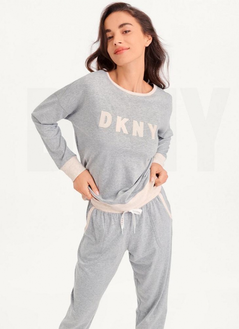 Grey DKNY Top And Jogger Sleep Set Women\'s Pajamas | USA-D1098