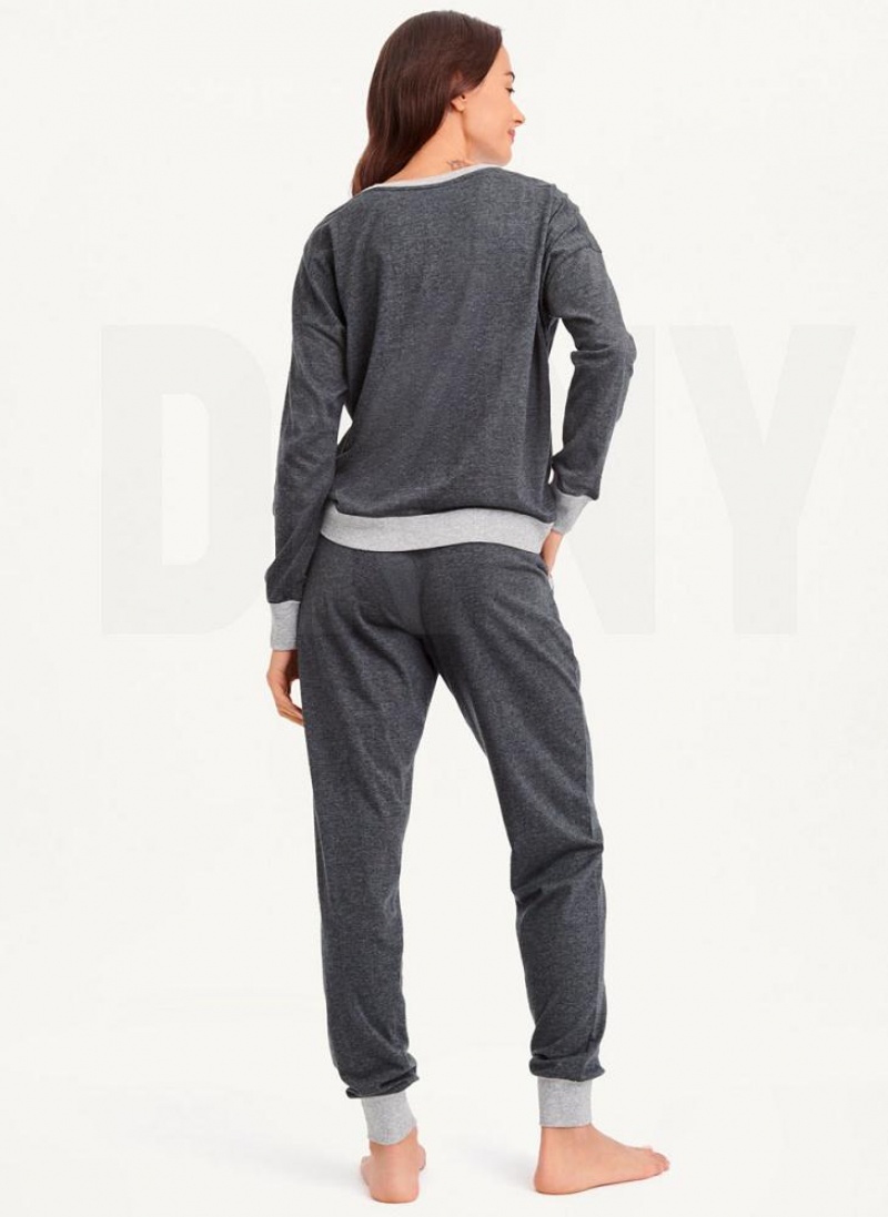 Grey DKNY Top And Jogger Sleep Set Women's Pajamas | USA-D1882