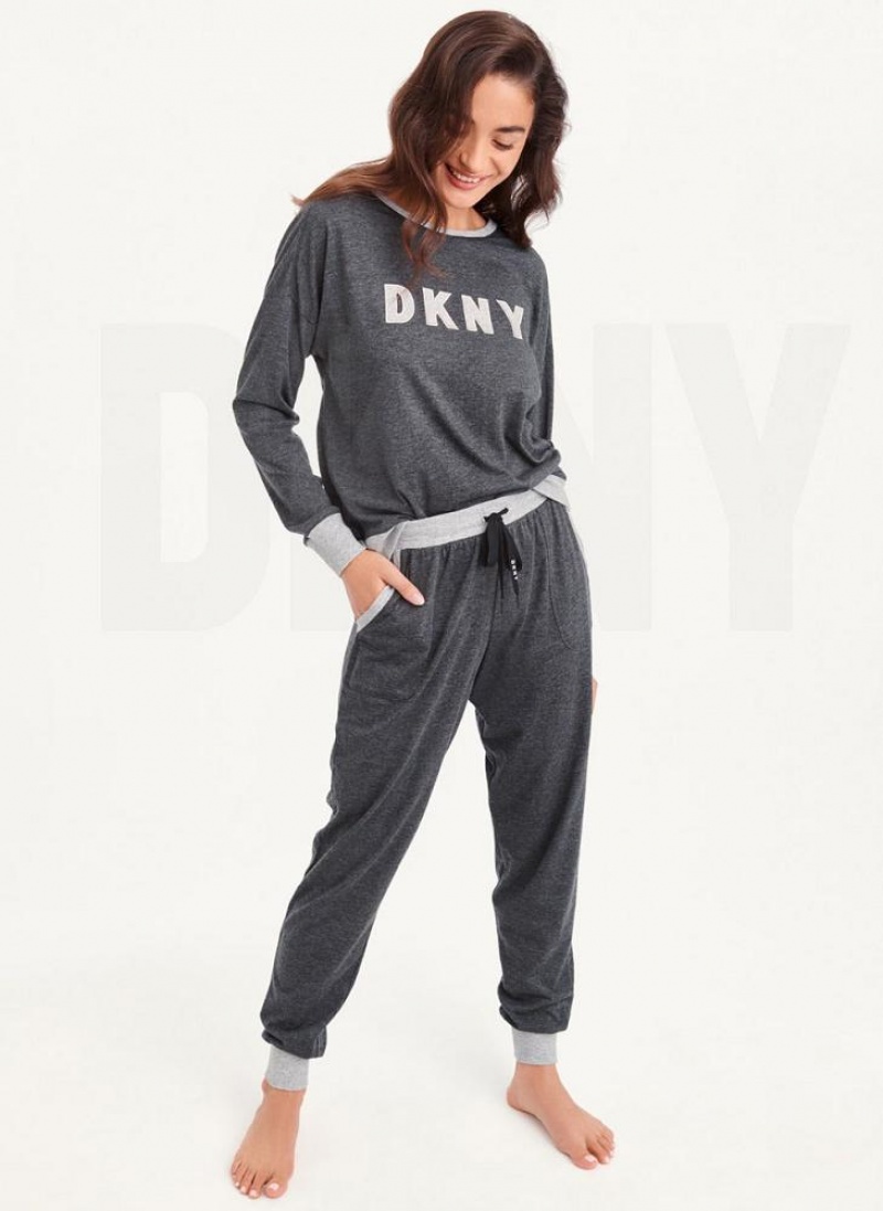 Grey DKNY Top And Jogger Sleep Set Women's Pajamas | USA-D1882