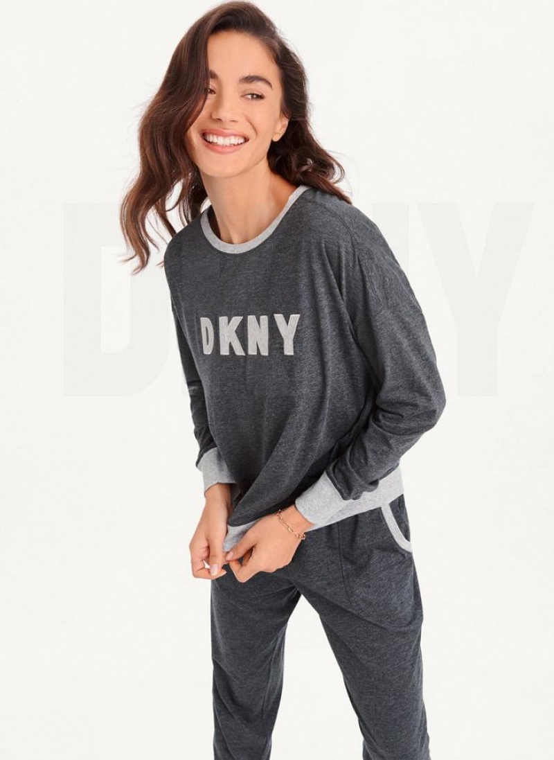 Grey DKNY Top And Jogger Sleep Set Women\'s Pajamas | USA-D1882