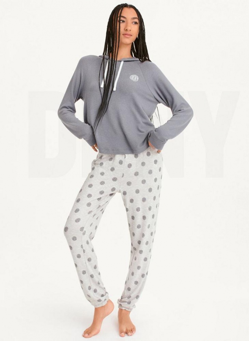 Grey DKNY Top And Jogger Sleep Set Women's Pajamas | USA-D1293