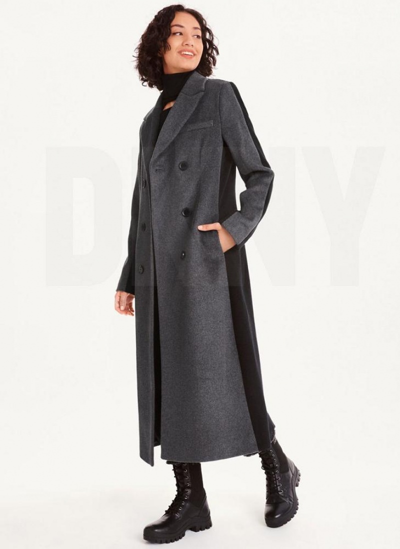Grey DKNY Two Tone Maxi Wool Women's Coats | USA-D0924