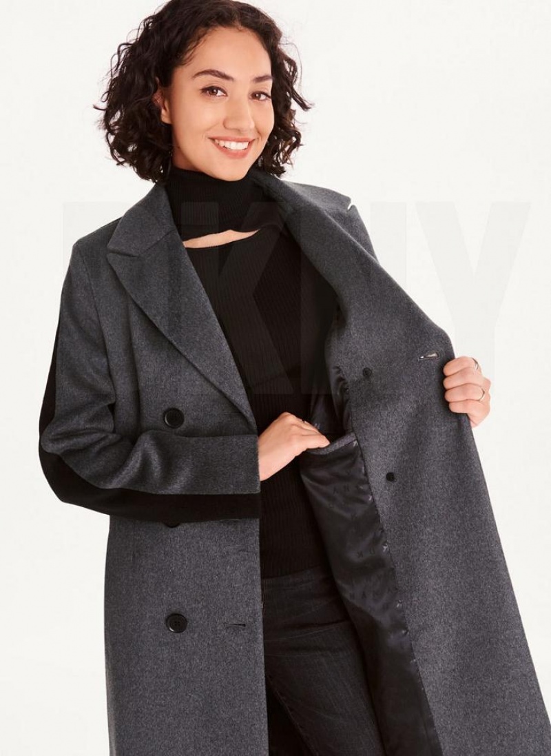 Grey DKNY Two Tone Maxi Wool Women's Coats | USA-D0924