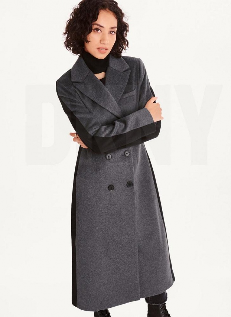 Grey DKNY Two Tone Maxi Wool Women\'s Coats | USA-D0924
