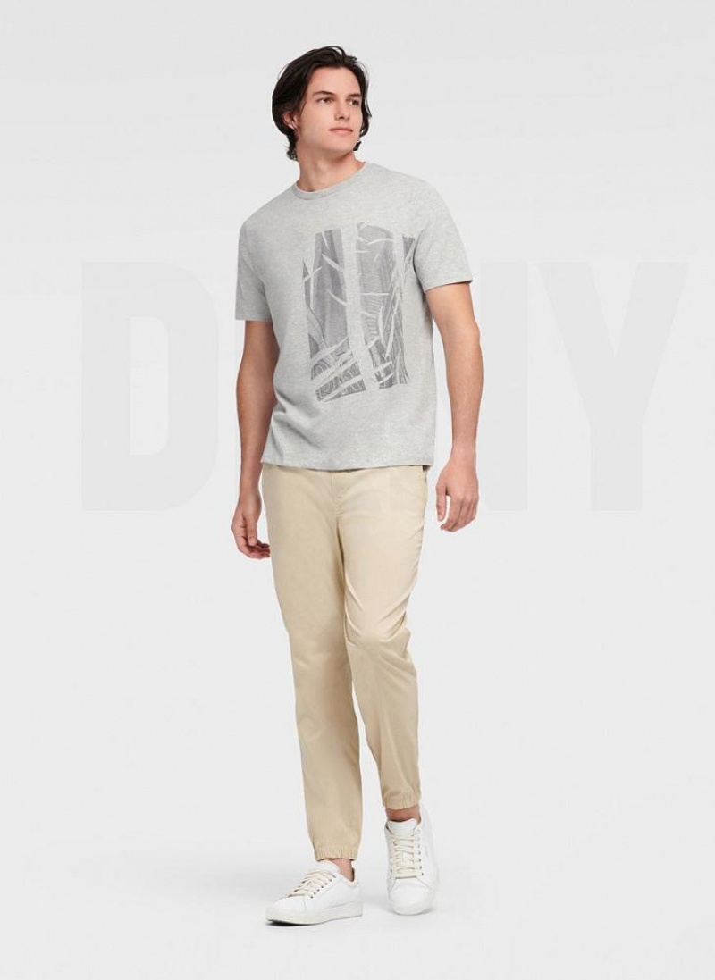 Grey DKNY Views Graphic Men's T Shirts | USA-D0200