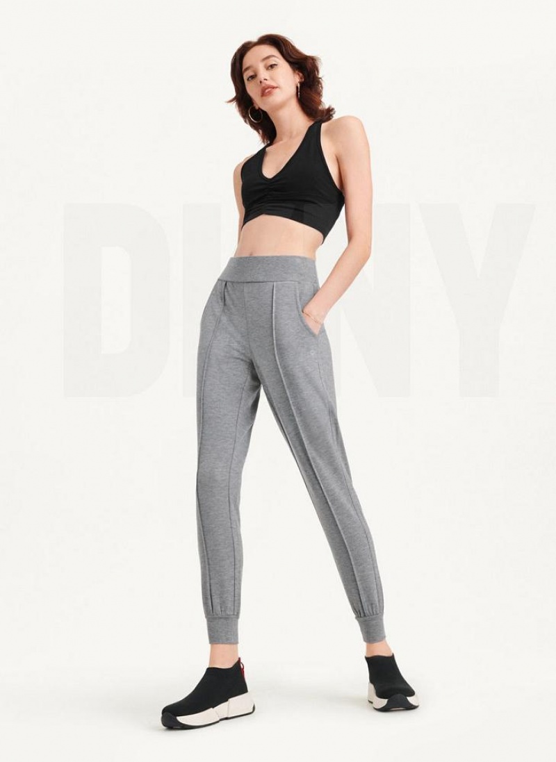 Grey DKNY Yoga Terry Pintuck Women's Joggers | USA-D1660